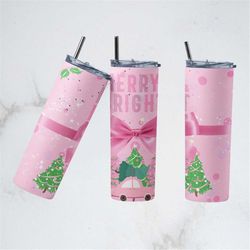 Merry and bright pink christmas Tumbler wrap Sublimation Designs Christmas png File Digital Download