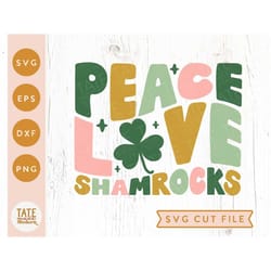 peace love shamrocks svg cut file - retro st. patricks day svg, cute girly pink st. patricks png - commercial use, digit