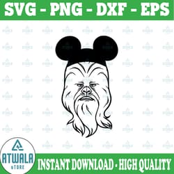 star wars chewbacca with mouse ears, disney svg, disney mickey and minnie svg,quotes files, svg file, disney png file, c