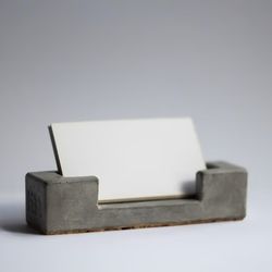 Concrete Desktop Business Card Holder - Modern Minimalist Desk Organizer