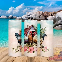 watercolor roosters 20 oz stainless steel tumbler