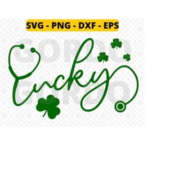 st patrick's day lucky nurse irish lucky shamrock nursing vintage , st patrick's day nurse svg png dxf eps
