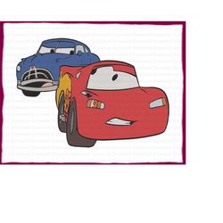 Lightning McQueen With Doc Hudson Cars Filled Embroidery Design 2 - Instant Download