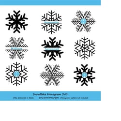 snowflake svg cut file, snowflake monogram svg, snowflakes svg, snowflake clipart, snowflake silhouette, cricut files, s