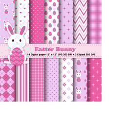 easter bunny digital paper, easter bunny clipart, rabbits, polka dots, chevron, stripes, pink, purple, pattern, clipart