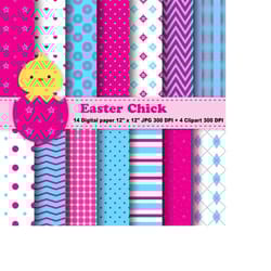 easter digital paper, easter clipart, chicken, eggs, spring, stripe, polka dot, chevron, gingham, pink, pattern, clipart