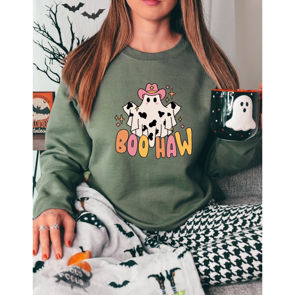Boo Haw Cowboy Ghost Halloween Sweatshirt, Boo Haw Ghost Shirt, Cowboy Ghost Sweatshirt, Halloween Sweater, Western Halloween Sweatshirt - 4.jpg