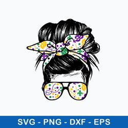 messy bun mardi gras svg, messy bun svg, mom life svg, png dxf eps file