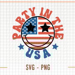 retro party in the usa smile face png, party in the usa png, 4th of july png, vintage happy face par