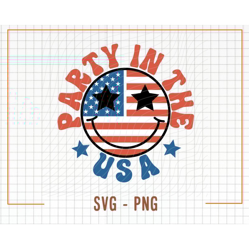 Retro Party In The Usa Smile Face Png, Party In The Usa Png, 4th of July Png, Vintage Happy Face Party In The Usa Png Sublimation Shirt Png - 1.jpg