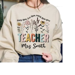groovy wildflower teacher name sweatshirt, custom teacher sweatshirt, personalized teacher t shirt,gift for teacher,teac