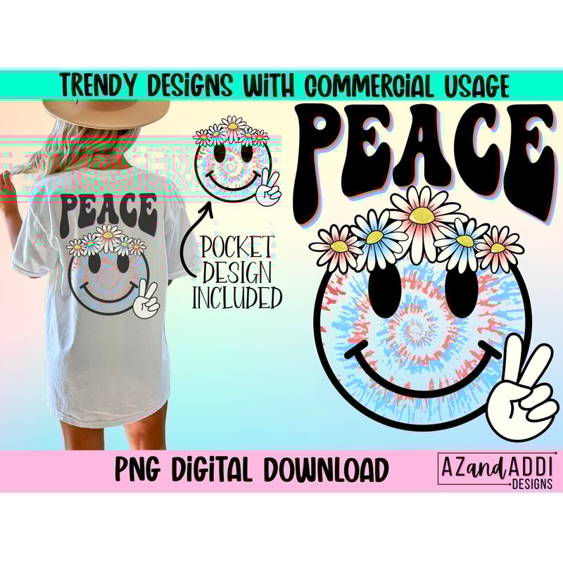 Retro tie dye smiley face png, smiley face sublimation design, peace sign smiley face, hippie smiley face, retro groovy, digital download - 1.jpg