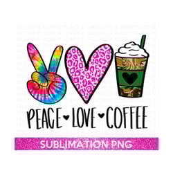 peace love coffee png, peace hand sign png, pink leopard printed heart png, coffee sublimation, peace png, heart png, su
