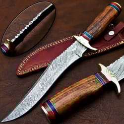 custom made hand made damascus steel bowie knife fixed blade knife,