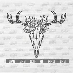 floral deer skull svg | flower buck head stencil | floral animal cut file | boho skull decor png | adventure stencil | o