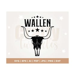 retro wallen bull skull png, wallen bull skull png digital download, cowboy designs, country western png, silhouette, cr