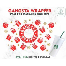 Christmas 24oz Venti Cold Cup Svg - Gangsta Wrapper Cold Cup SVG - Merry Christmas Wrap For 24oz Venti Cold Cup, Winter