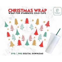 Christmas Tree 24oz Venti Cold Cup Svg - Winter Cold Cup SVG - Merry Christmas Wrap For Personalized 24oz Venti Cold Cup