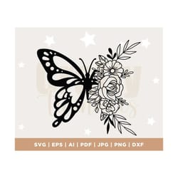 floral butterfly svg, butterfly with flower svg, butterfly monogram, butterfly design svg, butterfly svg, butterfly clip