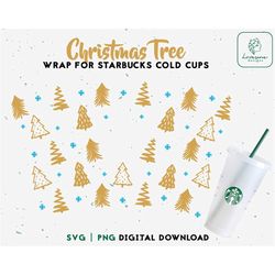 Christmas Tree Svg 24oz Venti Cold Cup Svg,  Cold Cup Svg, Christmas Wrap Svg Png, Snow Cut File, Instant Download