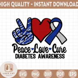 peace love cure diabetes, diabetes awareness png, diabetes awareness, diabetes awareness sublimations, clipart, blue