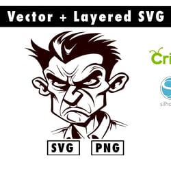 angry man face svg and png files for cricut machine , anime svg , manga svg , goku svg