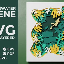 underwater scene 3d svg multilayered papercut file