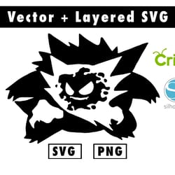 gengar pokemon svg and png files for cricut machine , anime svg , manga svg , goku svg