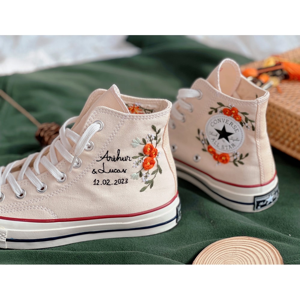 Embroidered ConverseBridal ConverseWedding NameFlower ConverseCustom Converse HighTops Orange RoseCustom Logo ConverseGift For Wedding - 3.jpg
