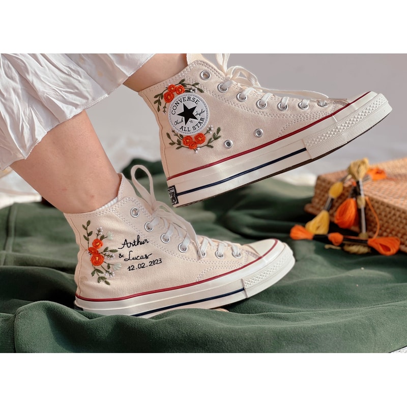 Embroidered ConverseBridal ConverseWedding NameFlower ConverseCustom Converse HighTops Orange RoseCustom Logo ConverseGift For Wedding - 6.jpg