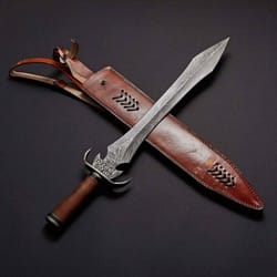 24" long custom handmade damascus steel machete sword/battle ready sword &sheath