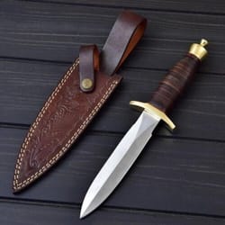 custom handmade d2-steel hunting dagger with leather handle & sheath