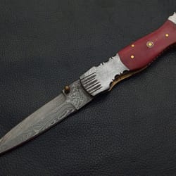 damascus steel custom made folding dagger knife camel bone handle