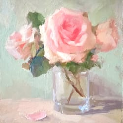 original oil painting roses in a glass 10,6/10 inch