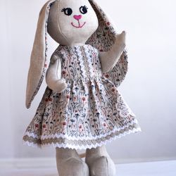 Handmade soft linen toy Bunny Rabbit, Stuffed animal toy Rabbit, Linen toy, Waldorf doll, Stainer, Easter bunny baby toy
