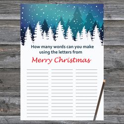 Christmas party games,How Many Words Can You Make From Merry Christmas,Christmas LandscapeTrivia Game Cards