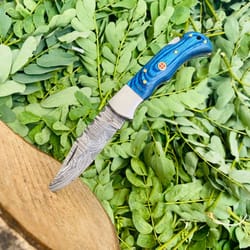 custom handmade damascus steel hunting folding knife wood handle