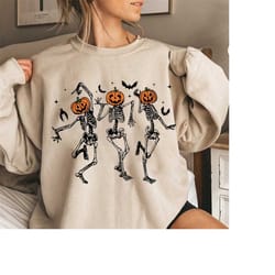 dancing skeleton halloween sweatshirt, pumpkin halloween sweatshirt, pumpkin shirt, fall sweatshirt spooky season, fall