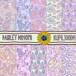 pastel paisley seamless patterns, hand drawn paisley digital paper set for scrapbooking and crafting, floral background