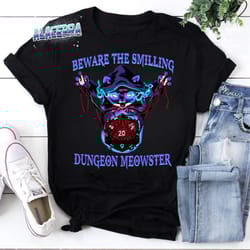 cat beware the smiling dungeon meowster unisex vintage t-shirt, dungeon and dragon shirt, funny meowster d&d game shirt