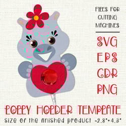 hippopotamus valentine | lollipop holder | paper craft template svg