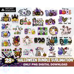 28 halloween mega bundle png bundle fall png, ghost png, pumpkin png, retro, daisy, smiley face, fall season png, instan