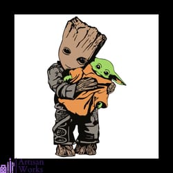 baby groot hug baby yoda star wars svg
