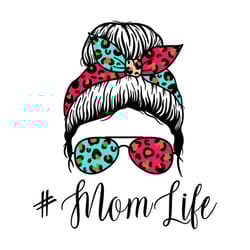leopard messy bun mom life svg