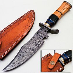 custom handmade damascus steel hunting/bowie/dagger knife handle olive wood