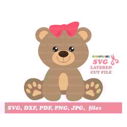 instant download. personal and commercial use is included! cute sitting teddy bear girl svg, dxf cut files and clip art.