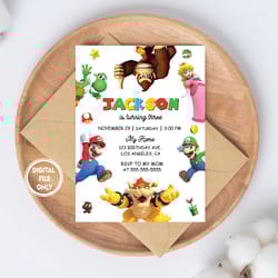 personalized file editable birthday invitation digital, super brothers evite, printable download, video game kid invite