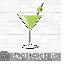 martini - instant digital download - svg, png, dxf, and eps files included! - martini glass, alcohol, dirty martini, oli