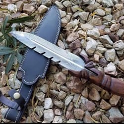 custom handmade stainless steel leaf shape fix blade survival boot hunting knife