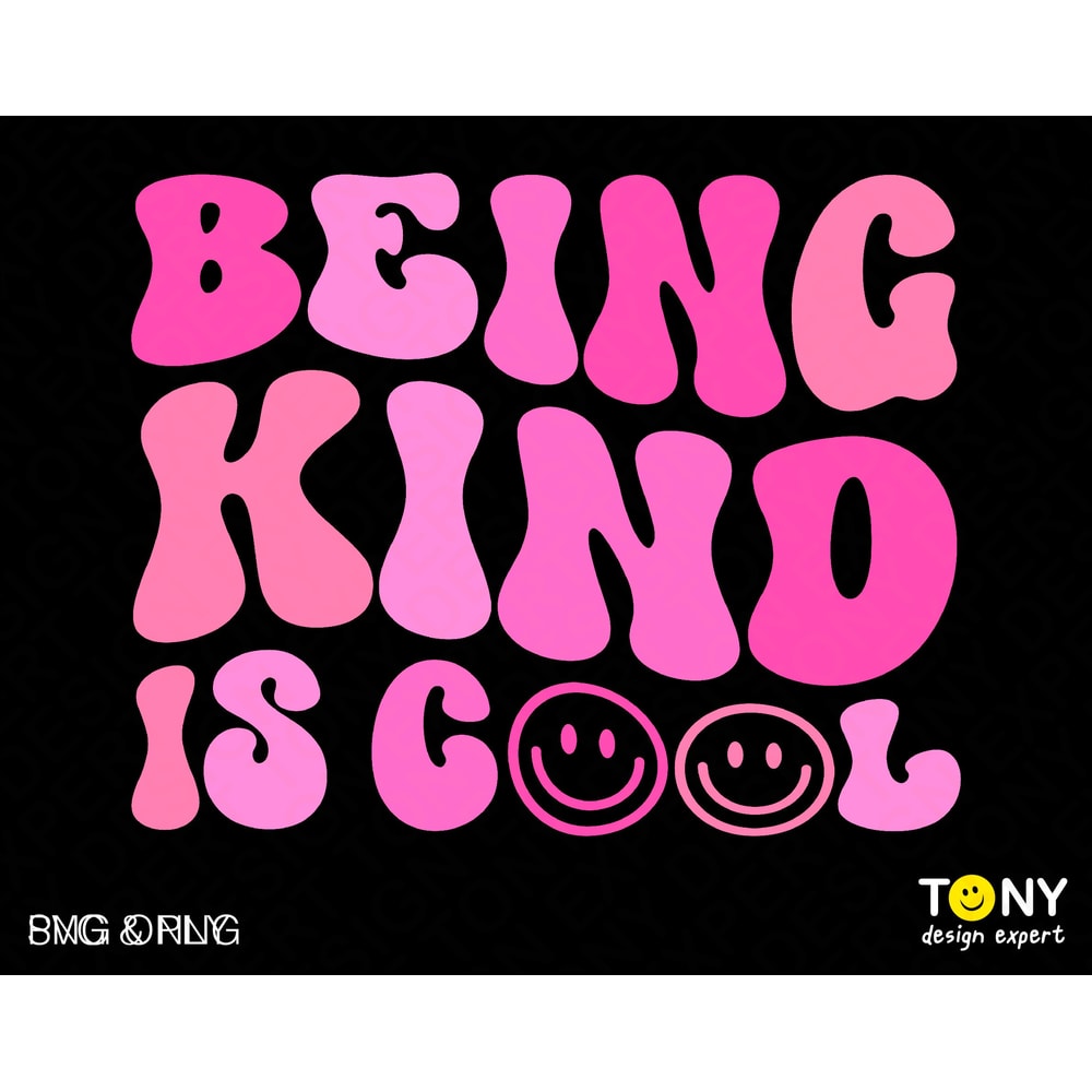 Being Kind Is Cool Svg Png, Choose Kindness Svg, Pink Svg, Trendy Retro Groovy Wavy Stacked Digital Download Sublimation PNG & SVG Cricut - 1.jpg